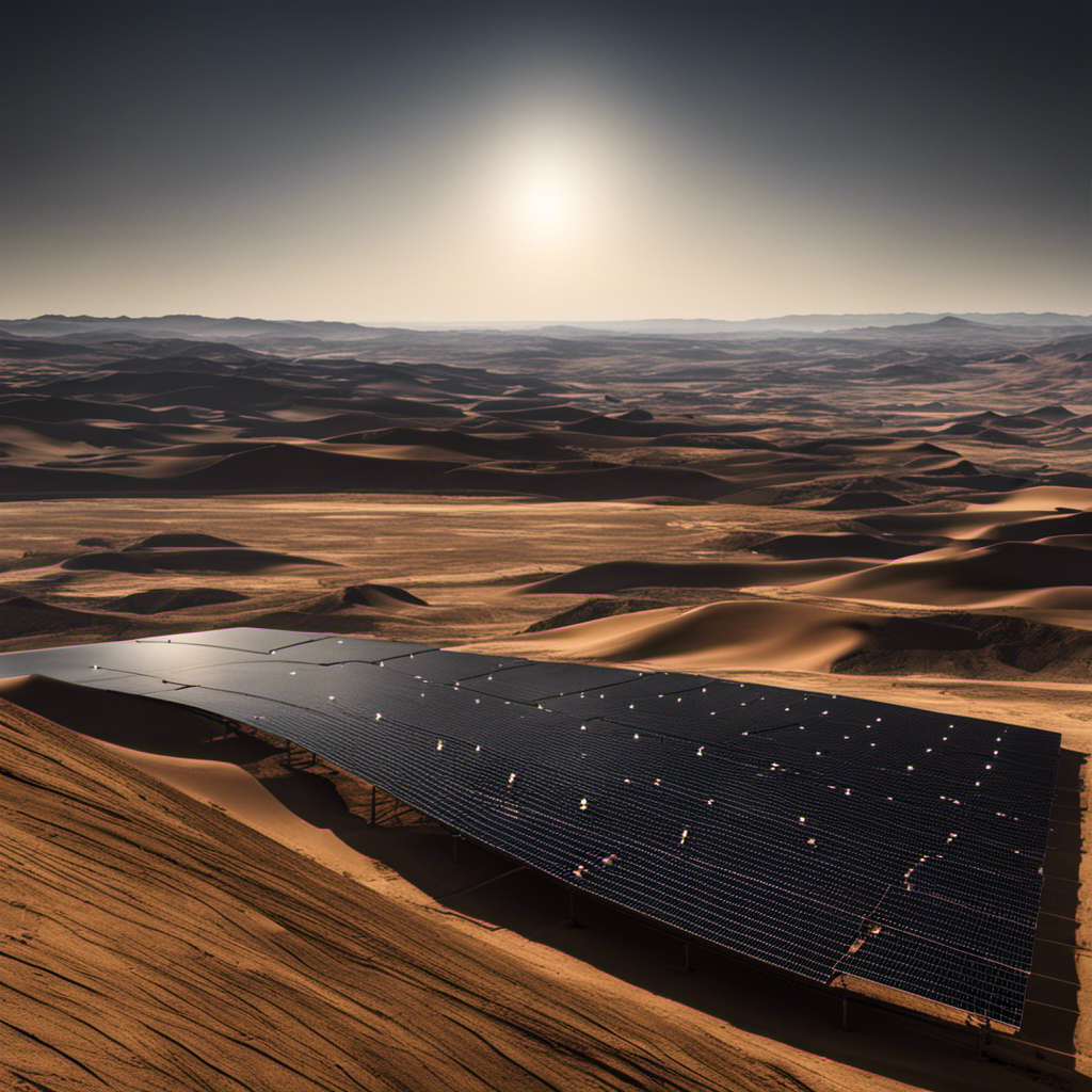 An image depicting a vast, desolate landscape consumed by shadows, where solar panels remain untouched