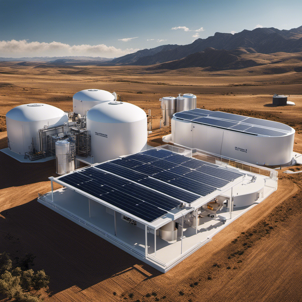 An image showcasing a futuristic hydrogen storage system for a solar energy system