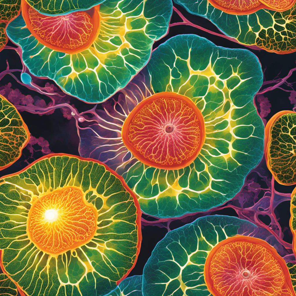 An image depicting the intricate process of photophosphorylation, showcasing chloroplasts within plant cells