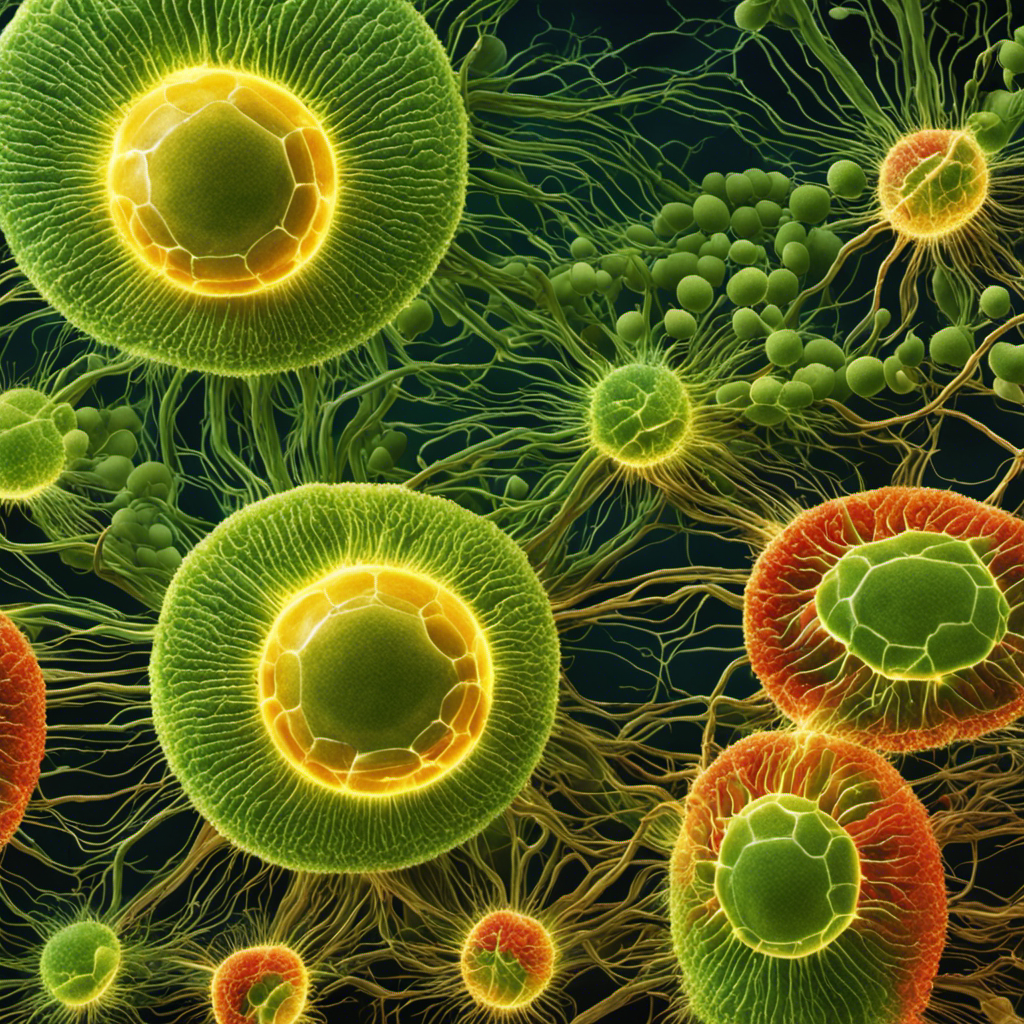 An image showcasing the intricate network of thylakoids within a chloroplast, bathed in vibrant light