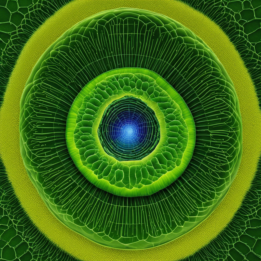 An image that showcases the intricate structure of a chloroplast, highlighting its thylakoid membrane system, stroma, and grana