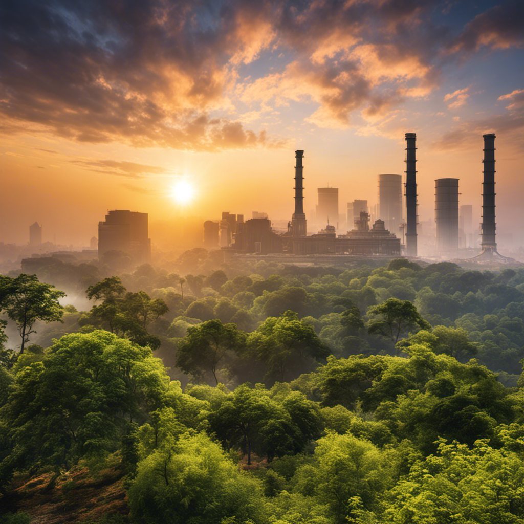 An image that showcases the transformation from smog-filled skies to a clear, vibrant atmosphere, illustrating the environmental benefit of switching to solar energy and the significant reduction in air pollution