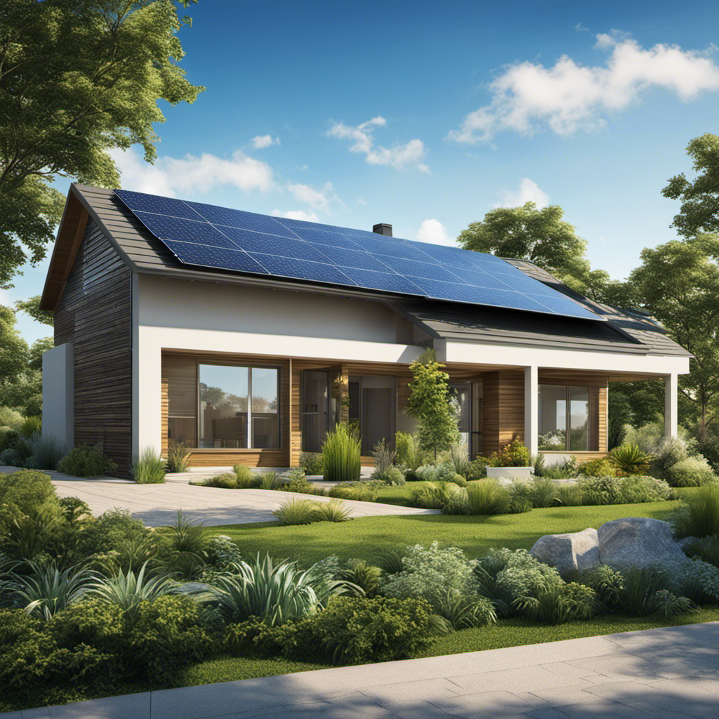An image that showcases a serene landscape with vibrant greenery, a clear blue sky, and a solar panel installation in the foreground