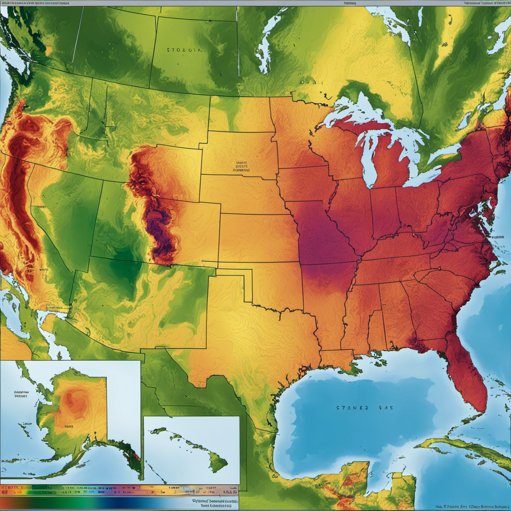 An image showcasing the United States, with vibrant colors indicating the varying degrees of geothermal energy usage in each state