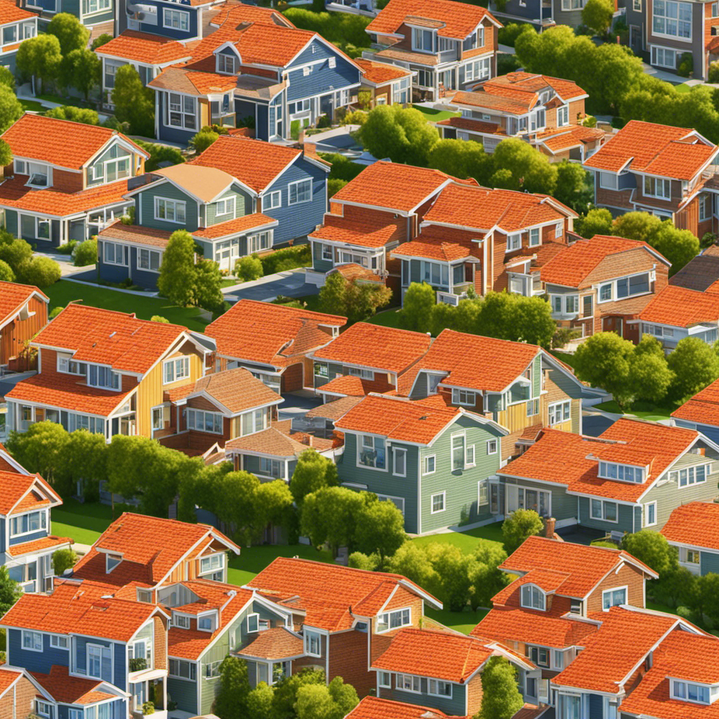 An image showcasing a sun-drenched suburban neighborhood, with solar panels adorning every rooftop