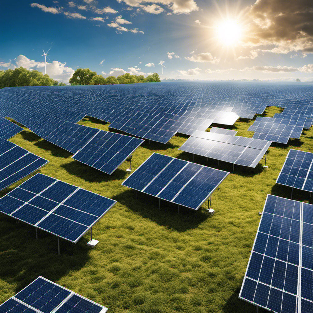 An image featuring a vast field of photovoltaic cells, glistening under the sun's rays with a backdrop of clear blue skies, showcasing their pivotal role in harnessing renewable solar energy
