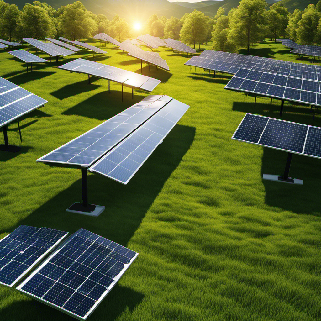 An image of a vibrant green landscape with solar panels glistening under the sun's rays