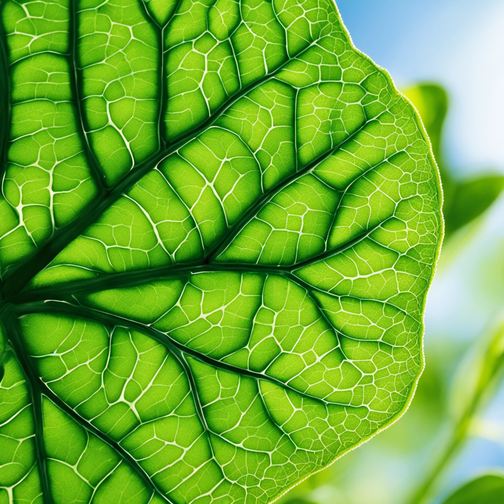 An image showcasing a vibrant green leaf bathed in warm sunlight, capturing the intricate network of chloroplasts within, emphasizing the indispensable relationship between green plants and solar energy