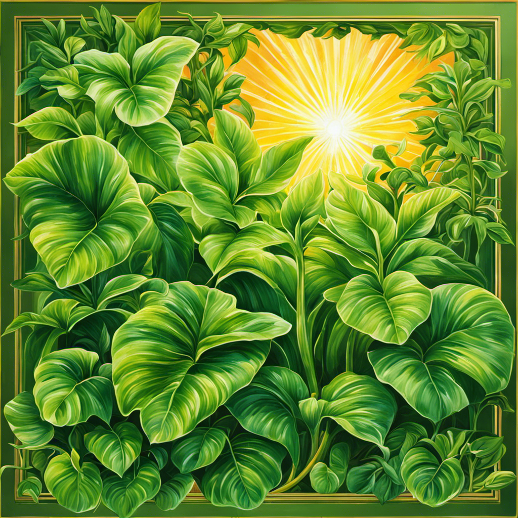 An image portraying a lush green plant basking in radiant sunlight, with vibrant leaves absorbing solar energy