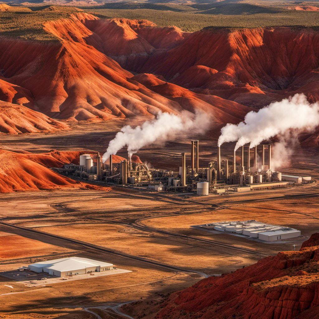 An image that showcases the intricate network of geothermal power plants nestled amidst the breathtaking landscape of the Southwestern U