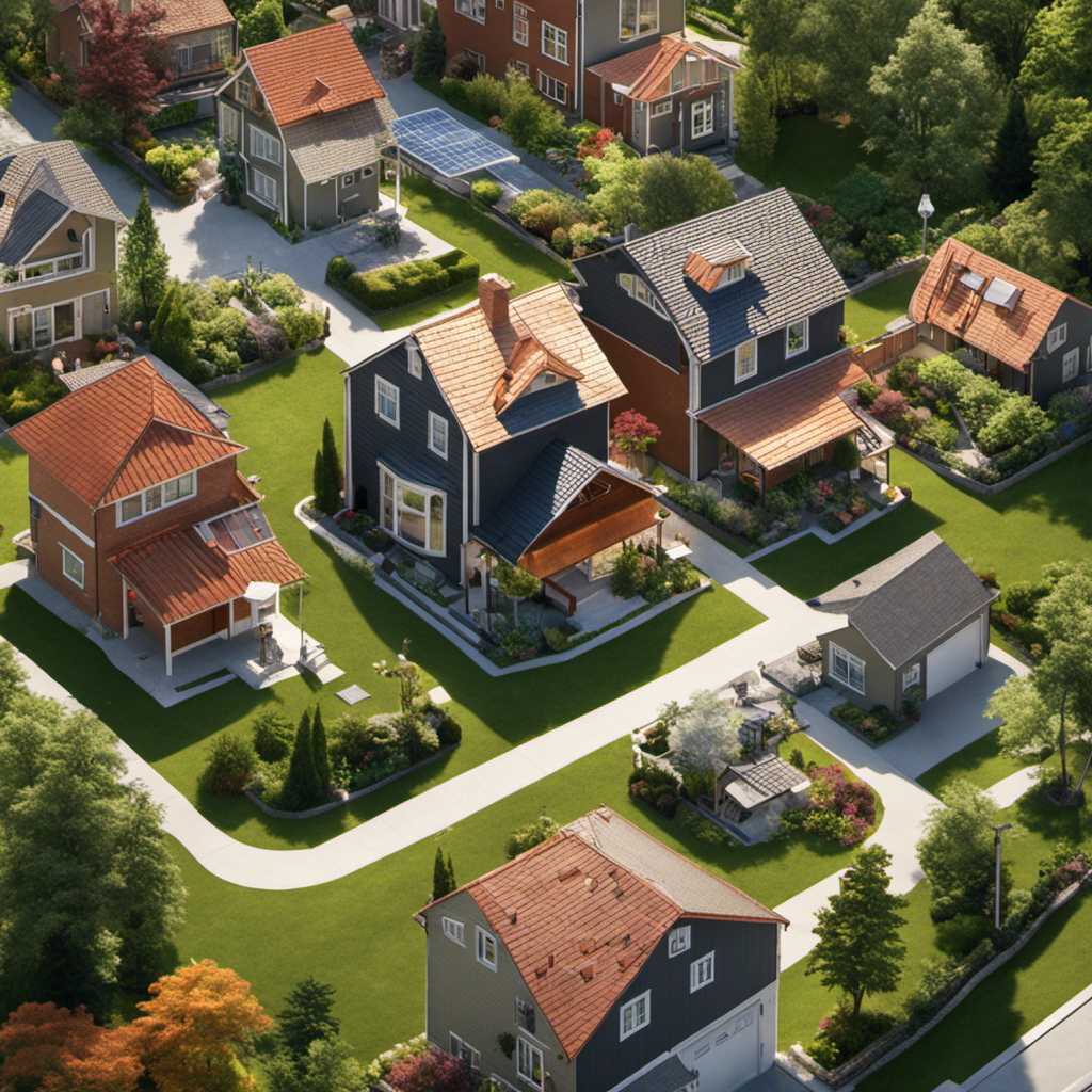 An image depicting a suburban neighborhood with traditional houses powered by fossil fuels, contrasting with a single house embracing geothermal energy