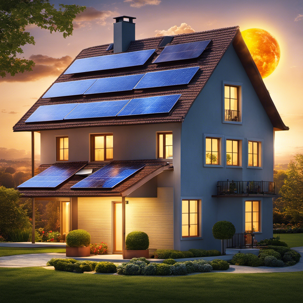 An image showcasing a bright sun illuminating a house with solar panels during different times of the day and throughout the four seasons, highlighting the insufficient energy generation for year-round power supply