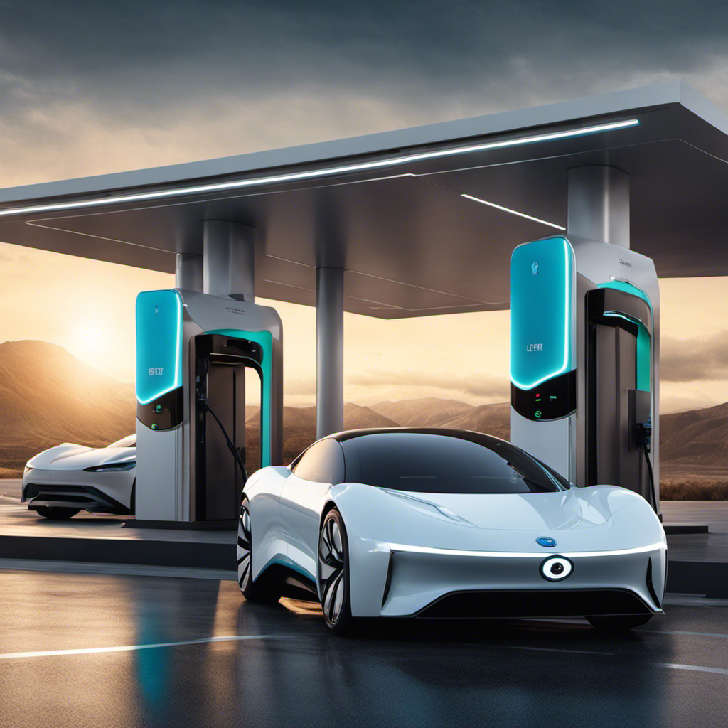 An image of a sleek electric car speeding past a hydrogen fuel station, with a forlorn-looking attendant waiting beside unused pumps, symbolizing the limited potential and lack of demand for hydrogen fuel