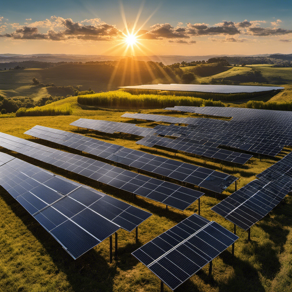 An image showcasing a sunlit field with rows of gleaming solar panels, harnessing the sun's energy effortlessly