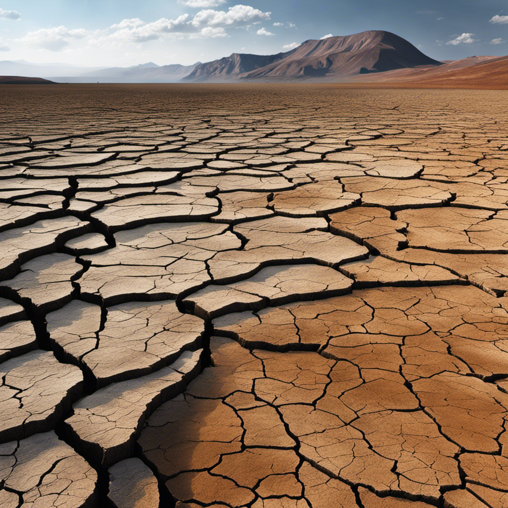 An image depicting a barren, arid landscape with cracked earth and no visible source of water